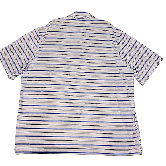 Roundtree & Yourke Polo Shirt 3 Button M 2XT Stretch Striped Blue, Brown & White - Picture 2 of 9